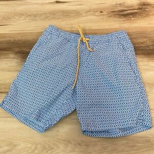 J Crew Mens XS Blue Diamond Print Nylon Swim Trunks Shorts